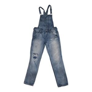 American Eagle Outfitters Womens Blue Distressed Denim Overalls Small S S/P